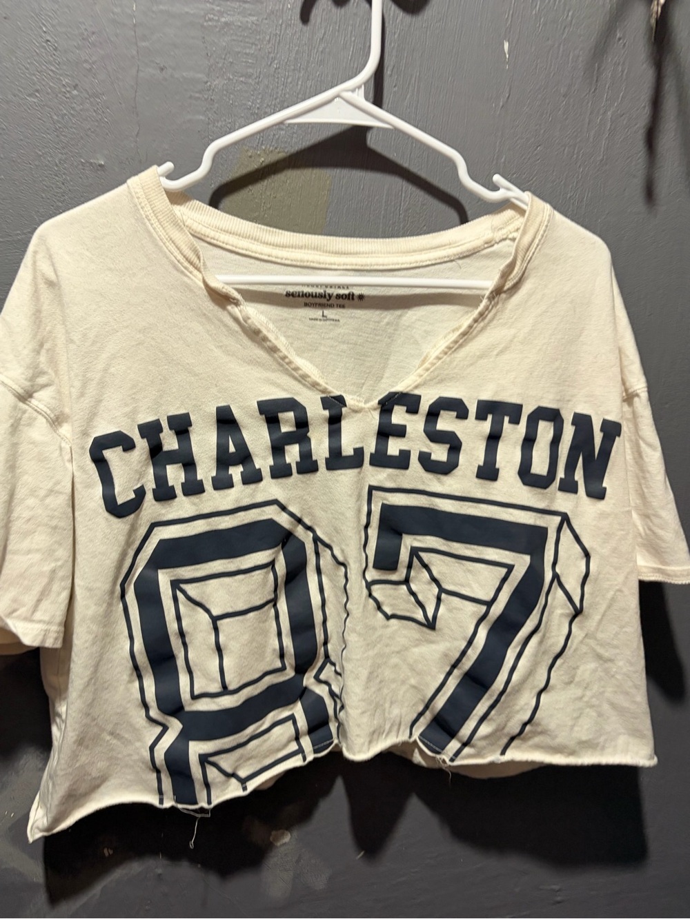 Aeropostale Cream Crop Tee with Navy Charleston 97 Graphic